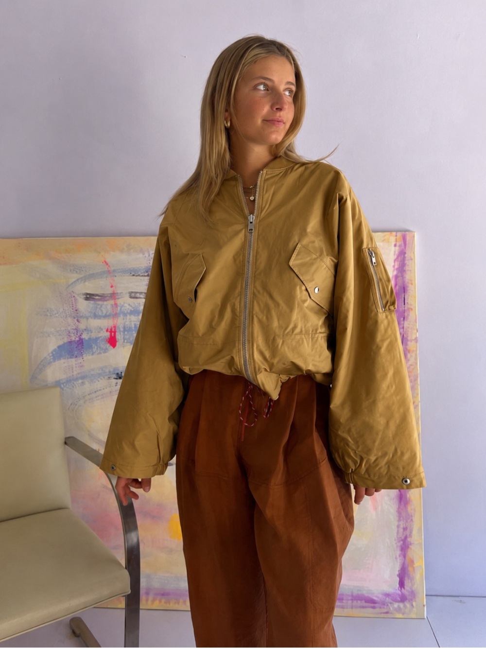 NWT Bellerose Jacket Heyden Oversized Bomber in Kaki Tan